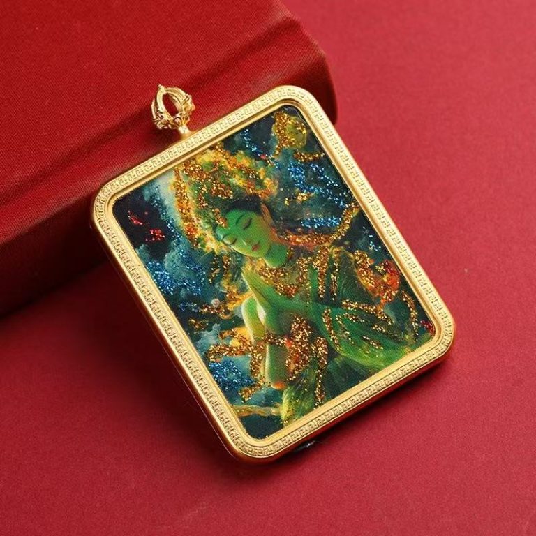 Green Tara Hand-Painted Pendant with Gold Accents [Customizable]