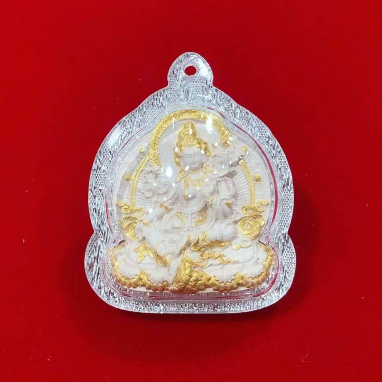 Green Tara Sacred Thangka Pendant with Temple Ash