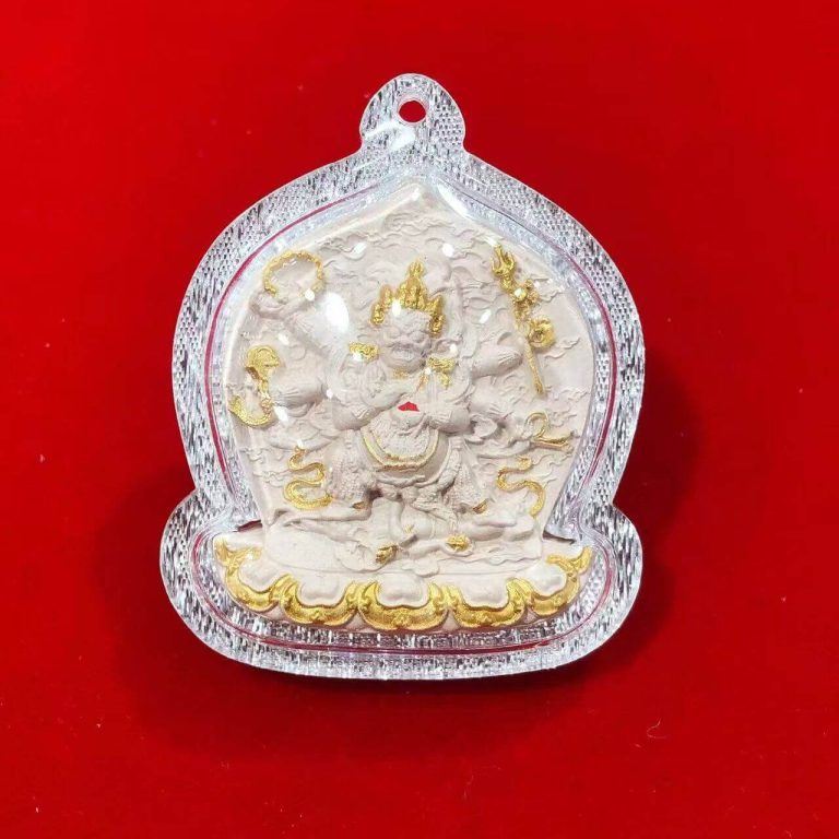 Hand-Painted Tibetan Thangka Pendant: Six-Armed Mahakala
