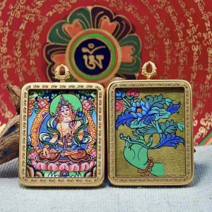 White Tara Sacred Amulet[Double-Sided Hand-Painted Thangka]