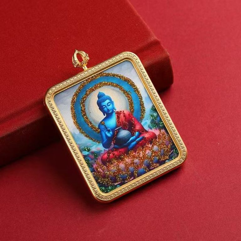 Medicine Buddha Hand-Painted Pendant with Gold Accents [Customizable]