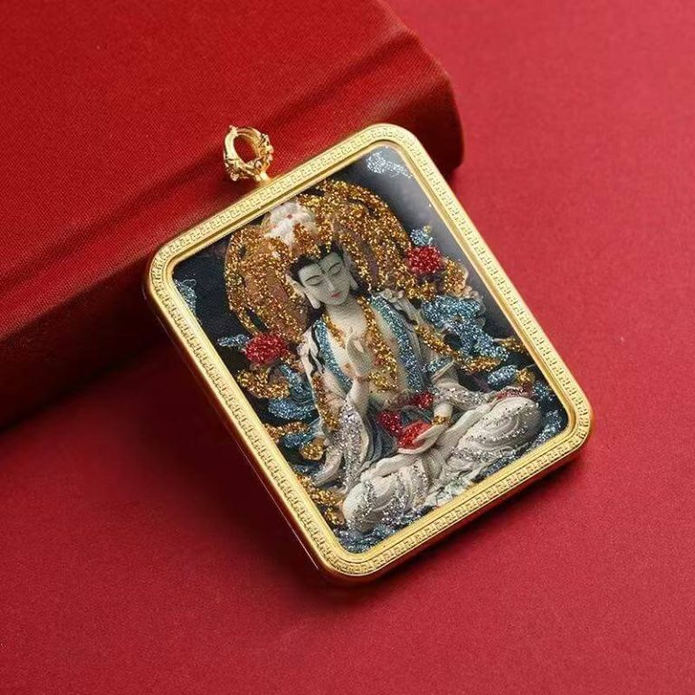 Sacred Guanyin Bodhisattva Hand-Painted Pendant with Gold Leaf [Customizable]