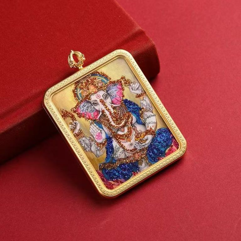 Sacred Ganesha Hand-Painted Pendant with 24K Gold Leaf [Customizable]